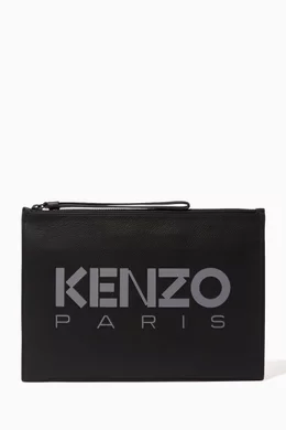 Buy KENZO Black Kenzo Paris Pouch in Leather For Men Online