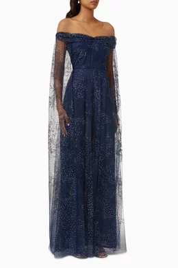 Buy Marchesa Notte Blue Tulle-overlay Embellished Gown For Women Online |  Ounass Saudi