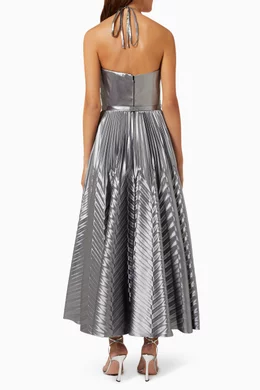 strapless open back dress Metallic Lame Pleated Gown main image 1