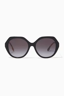 Burberry check detail round frame sunglasses sales