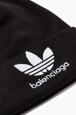 Buy Balenciaga Black x Adidas Beanie in Ribbed Fabric For
