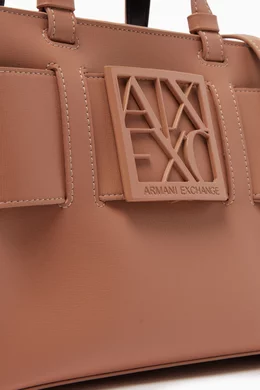 Buy Armani Exchange Brown Medium AX Logo Tote Bag in Faux Leather