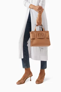 Buy Armani Exchange Brown Medium AX Logo Tote Bag in Faux Leather