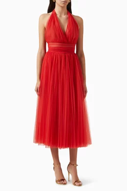 open lace back dress Dolce & Gabbana Multicolor Nylon Tiered Tulle Midi Dress