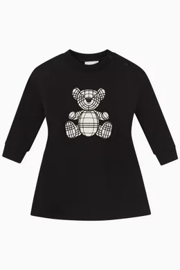 Buy Burberry Black Talbot Bear Dress in Cotton For Baby Girls