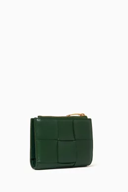 Buy Bottega Veneta Green Small Bi-Fold Zip Wallet in Intreccio