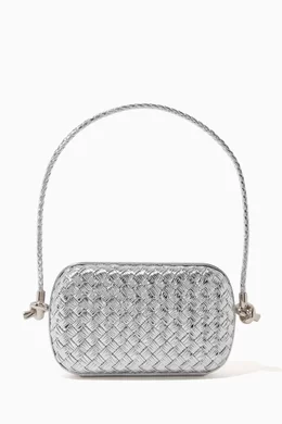 Buy Bottega Veneta Silver Knot Minaudiere Clutch on Strap in Intrecciato Laminated Leather For UNISEX Online Ounass Saudi