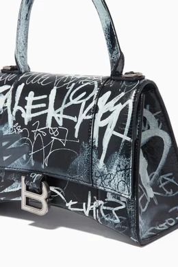 Buy Balenciaga Black Small Hourglass Graffiti print Top handle Bag in Leather For Women Online Ounass Saudi