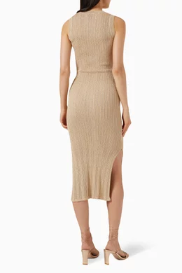 Buy ALOHAS Neutral Breezy Glim Ribbed Midi Dress in Viscose-blend