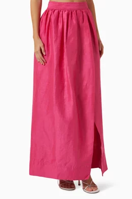 Buy Aje Pink Mirabelle Tulip Maxi Skirt in Linen-blend For Women