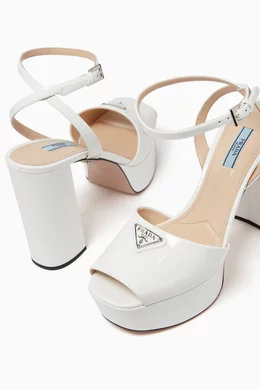 Buy Prada White Plateau 115 Platform Sandals in Patent Leather For