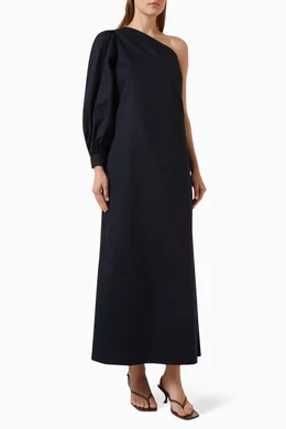 atlas maxi dress navy Aurora Ruched Organic Cotton Maxi Dress Dark Navy / L