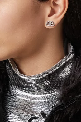 Buy Balenciaga Silver BB XS Rhinestone Stud Earrings in