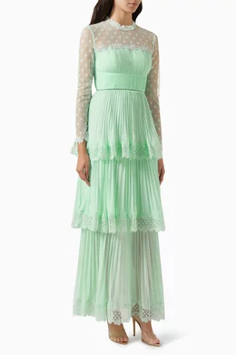 self portrait green maxi dress Mint Velvet Women's Print Tie Maxi Dress - Green main image 1