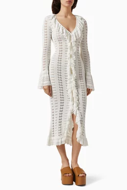 Buy Blumarine White Ruffled Sweater Maxi Dress in Viscose-blend For Women  Online | Ounass Saudi