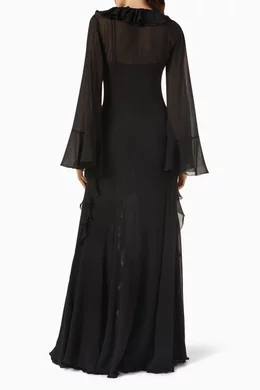 long prom dresses with sleeves Elegant White Long Sleeves Prom Dress Slit Long With Lace Appliques