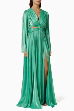 green emerald velvet dress COSTARELLOS: Arella Gown main image 0