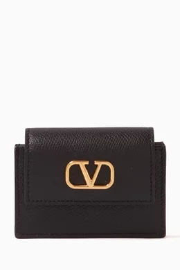 Buy Valentino Garavani Black Valentino Garavani VLOGO Flap over Card Holder in Vitello Grained Leather For Women Online Ounass Saudi