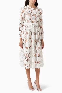 Buy Self-Portrait White Midi Dress in 3D Cotton Lace For Women Online |  Ounass Saudi
