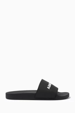 Buy Balenciaga Black Logo Pool Slides in Nylon Rubber For Men
