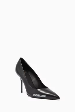 Buy Love Moschino Black Logo 95 Pumps in Smooth Leather For Women Online Ounass Saudi