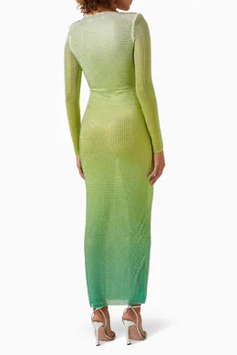 Buy Self-Portrait Green Rhinestone Mesh Keyhole Maxi Dress For Women Online  | Ounass Saudi
