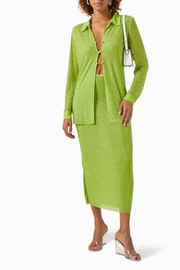 Buy Self-Portrait Green Rhinestone Mesh Midi Skirt For Women Online |  Ounass Saudi