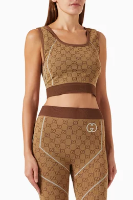 Buy Gucci Brown GG Jacquard Crop Top in Jersey For Women Online