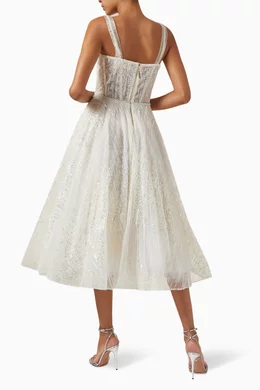 mademoiselle bridal midi dress Mademoiselle Italian Rose Print Tulle Midi Dress