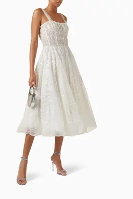 mademoiselle bridal midi dress Mademoiselle Italian Rose Print Tulle Midi Dress