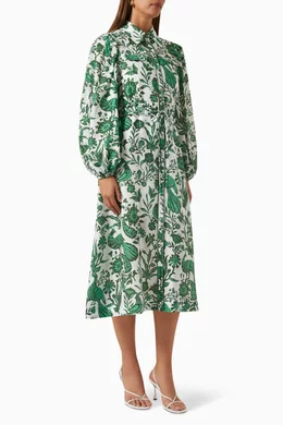 Buy Keepsake The Label Green Escape Leaf Print Midi Dress in Linen
