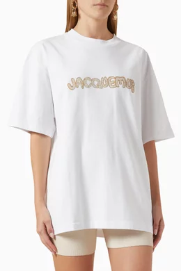 Buy Jacquemus White Le T-shirt Raphia in Organic Cotton For Women