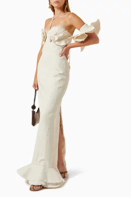 Buy Jacquemus White La Robe Artichaut Maxi Dress in Linen-blend For Women  Online | Ounass Saudi