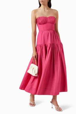 joanine strapless ruched midi dress Shona Joy Joanine Strapless Ruched Midi Dress In Azelea Pink