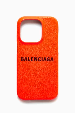 Buy Balenciaga Orange Cash iPone 14 Pro Case in Grained Calfskin
