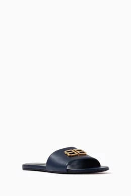 Buy Balenciaga Blue Groupie BB Flat Sandals in Leather For Women Online Ounass Saudi