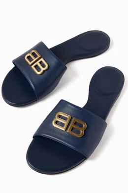 Buy Balenciaga Blue Groupie BB Flat Sandals in Leather For