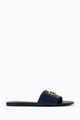 Buy Balenciaga Blue Groupie BB Flat Sandals in Leather For