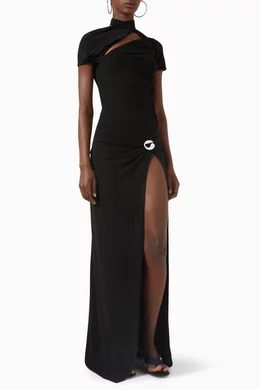 coperni long asymmetric draped dress Belted asymmetric draped halterneck maxi dress in black - Coperni