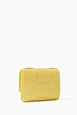 Buy Bottega Veneta Yellow Tri-fold Zip Wallet in Intrecciato Nappa
