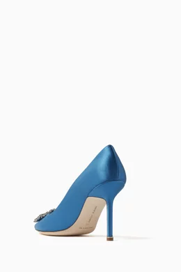Buy Manolo Blahnik Blue Hangisi 90 Pumps in Satin For Women Online Ounass Saudi