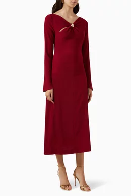 Buy CHATS by C.DAM Red V-neck Midi Dress in Crinkled-poplin For Women  Online | Ounass Saudi