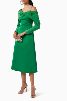 chats by c.dam green dress Buy CHATS by C.DAM Green Dione Midi Dress & Cape Set in Double Jersey Knit  For Women Online