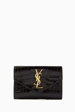 Buy SAINT LAURENT Black Cassandre Small Envelope Wallet in Shiny Crocodile embossed Leather For Women Online Ounass Saudi