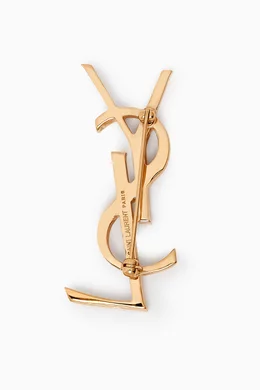 Buy SAINT LAURENT Gold Opyum YSL Brooch in Textured Metal For
