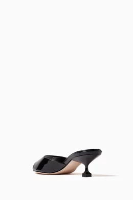 Buy Miu Miu Black Perforated Logo 45 Mules in Patent Leather