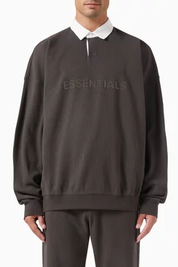 Buy Fear of God Essentials Black Logo Henley Rugby T-shirt