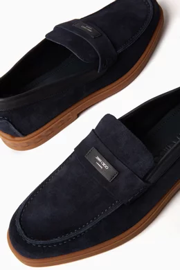Buy Jimmy Choo Blue Josh Driver Shoes in Suede For Men  display picture 1