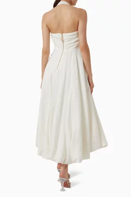 knee length dresses for ladies Aje Mika Draped Split Maxi Dress Ivory Size 6 / XS