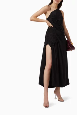 knee length dresses for ladies Aje Mika Draped Split Midi Dress - Passion For Fashion main image 1